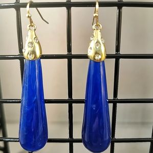 COPY - Gold and rhinestones blue drop earrings
